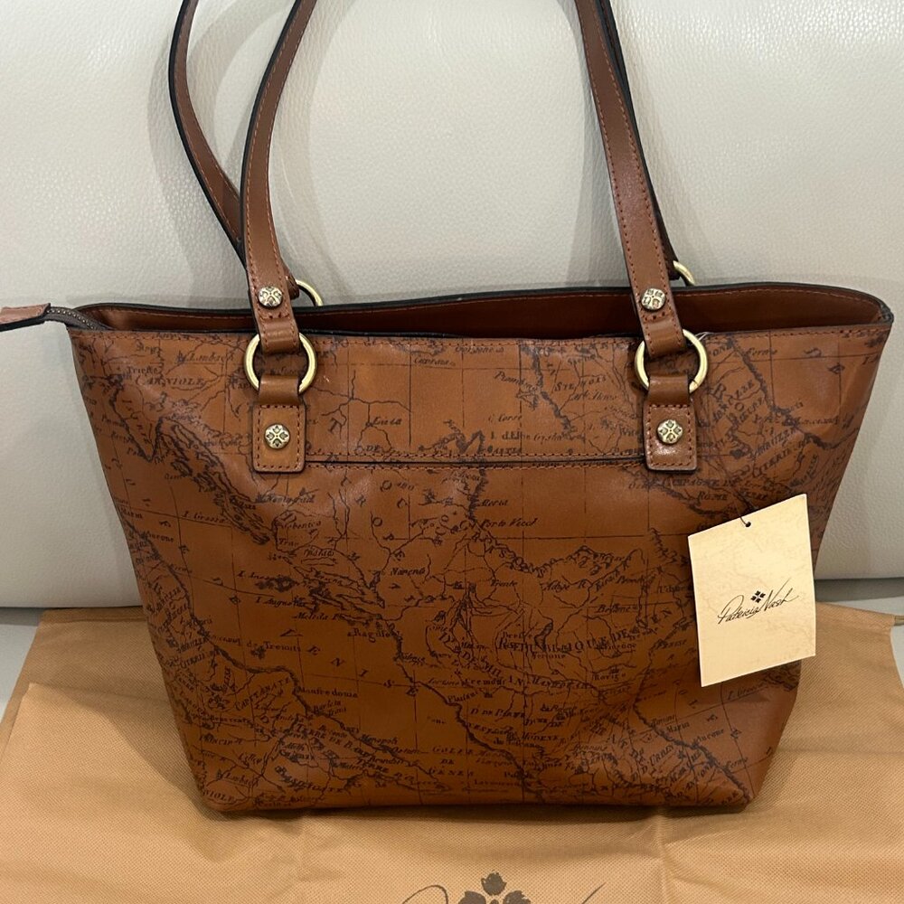 Patricia Nash Signature Map Alessano Leather Tote Handbag Signature Map Print - Picture 6 of 9